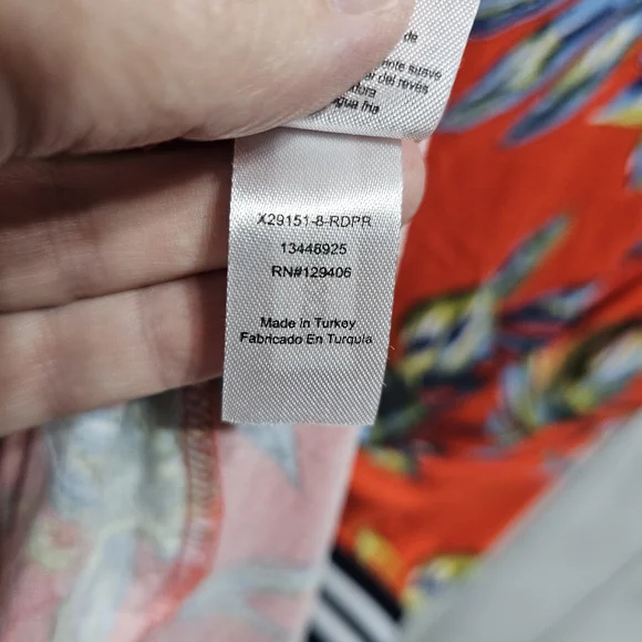 Lascana Tropical Orange/Red Floral Short Sleeve Pullover Knit Dress Size 8. - Picture 9 of 10